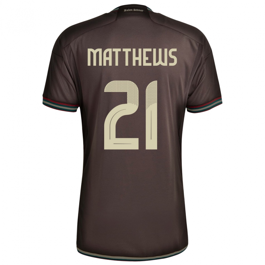 Kinder Jamaika Cheyna Matthews #21 Nachtbraun Auswärtstrikot Trikot 24-26 T-Shirt Belgien