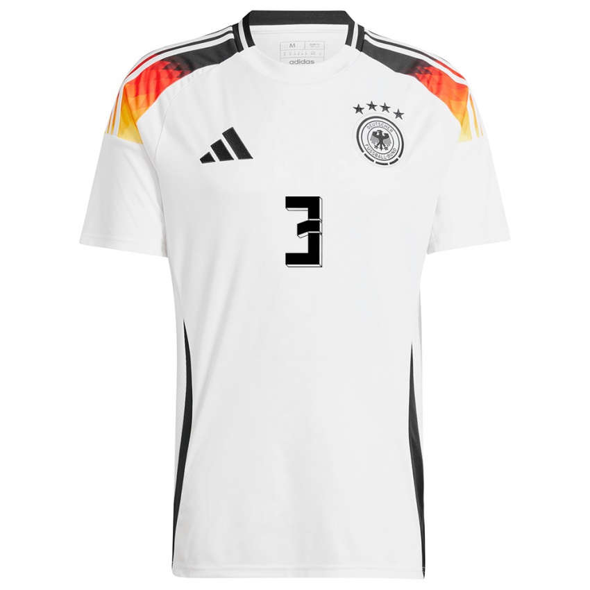 Homme Maillot Allemagne David Raum #3 Blanc Tenues Domicile 24-26 T-Shirt Belgique