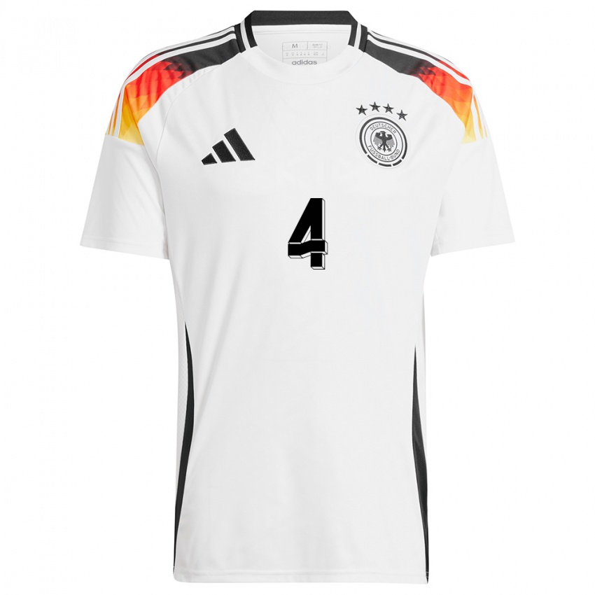 Homme Maillot Allemagne Jonathan Tah #4 Blanc Tenues Domicile 24-26 T-Shirt Belgique