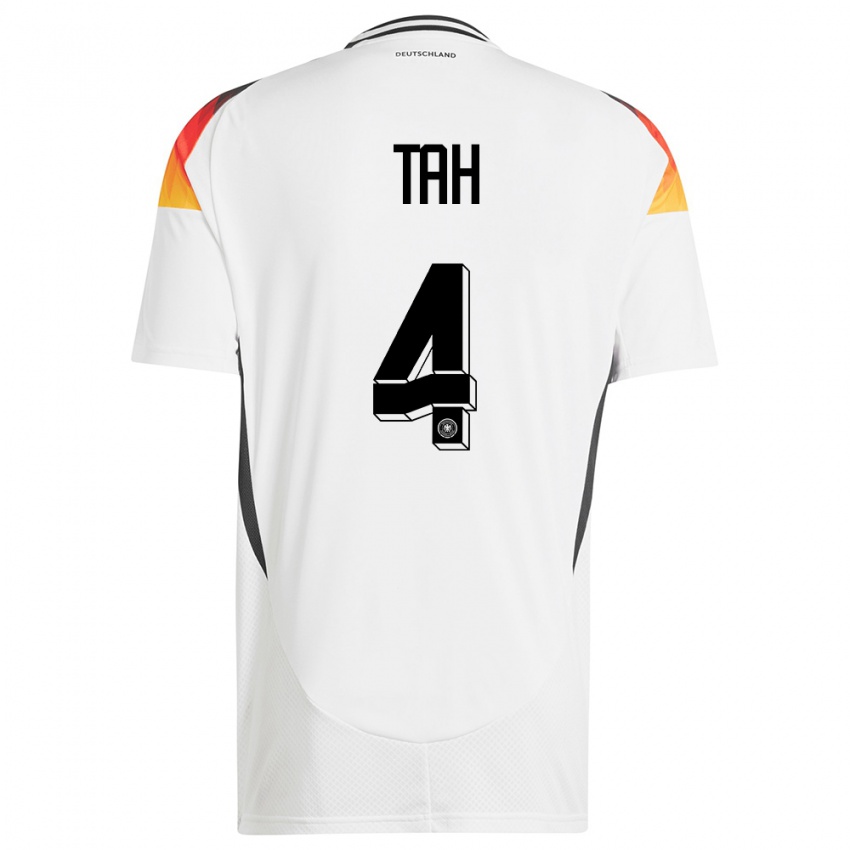 Homme Maillot Allemagne Jonathan Tah #4 Blanc Tenues Domicile 24-26 T-Shirt Belgique