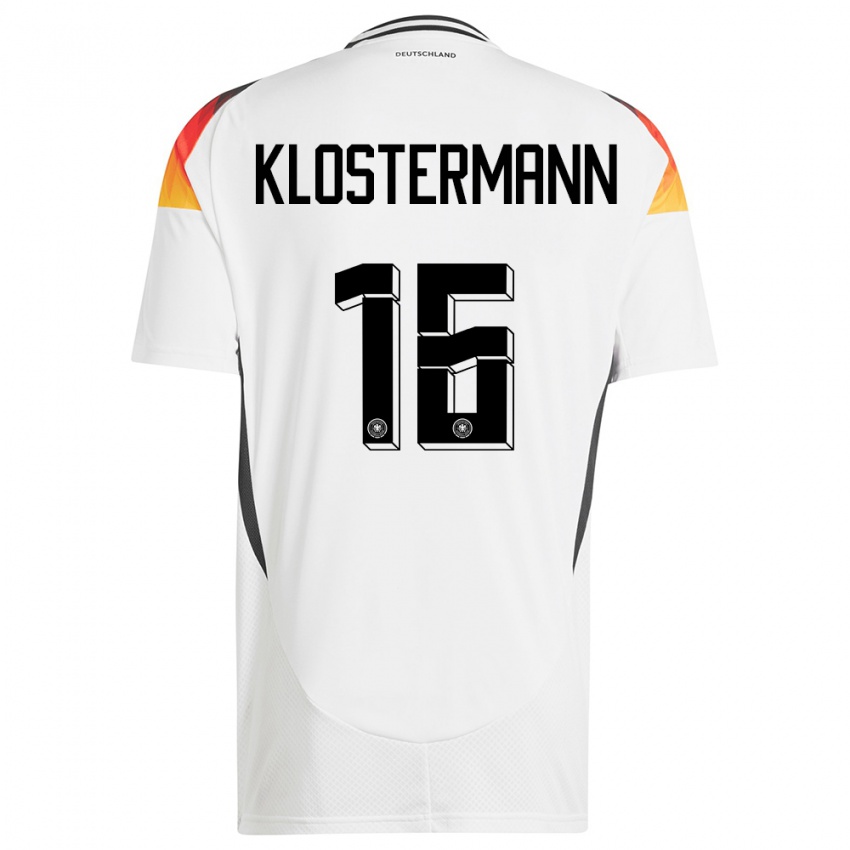 Homme Maillot Allemagne Lukas Klostermann #16 Blanc Tenues Domicile 24-26 T-Shirt Belgique