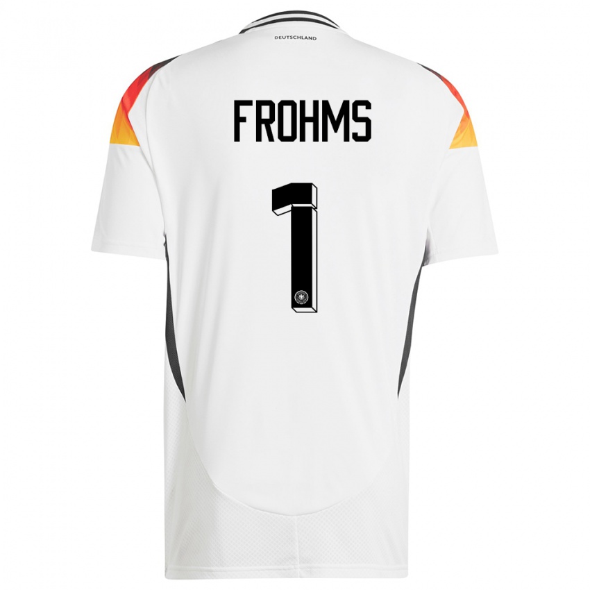 Homme Maillot Allemagne Merle Frohms #1 Blanc Tenues Domicile 24-26 T-Shirt Belgique