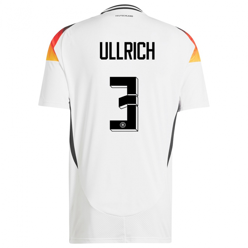 Homme Maillot Allemagne Lukas Ullrich #3 Blanc Tenues Domicile 24-26 T-Shirt Belgique