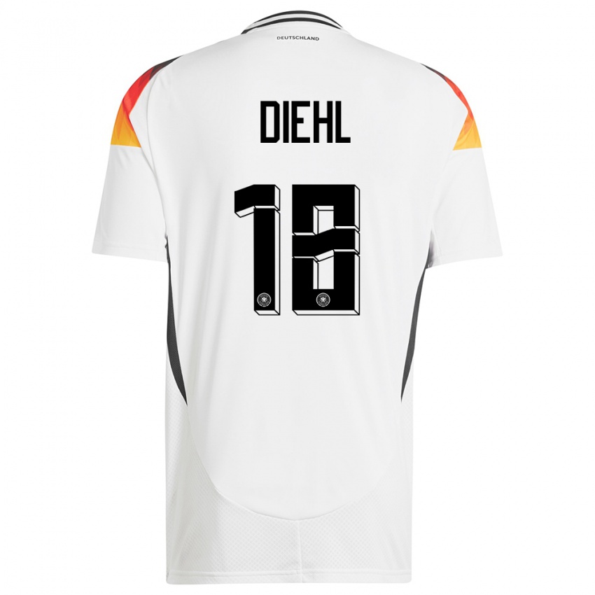 Homme Maillot Allemagne Justin Diehl #18 Blanc Tenues Domicile 24-26 T-Shirt Belgique