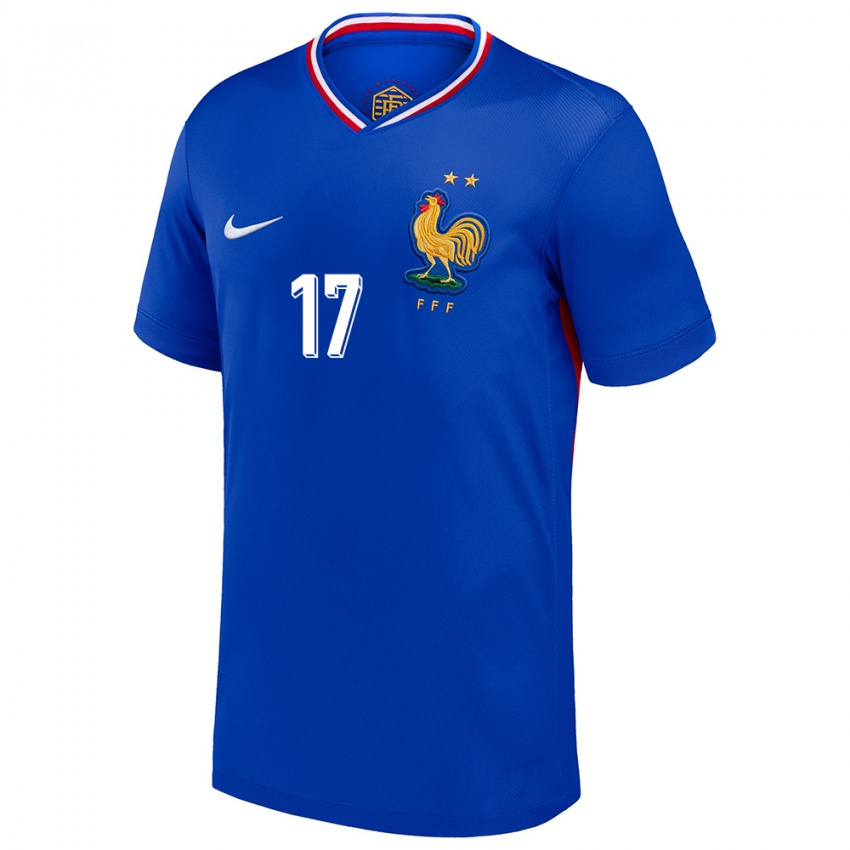 Homme Maillot France Jordan Veretout #17 Bleu Tenues Domicile 24-26 T-Shirt Belgique