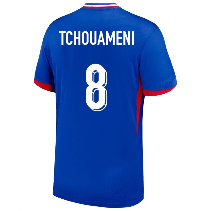 Homme Maillot France Aurelien Tchouameni #8 Bleu Tenues Domicile 24-26 T-Shirt Belgique