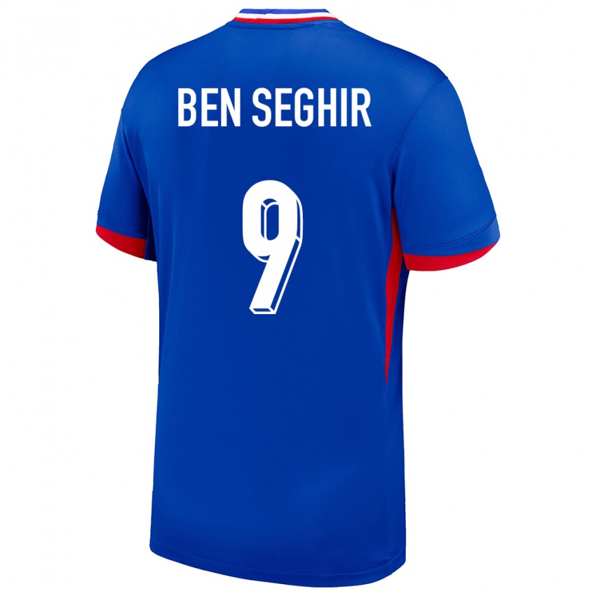 Homme Maillot France Salim Ben Seghir #9 Bleu Tenues Domicile 24-26 T-Shirt Belgique