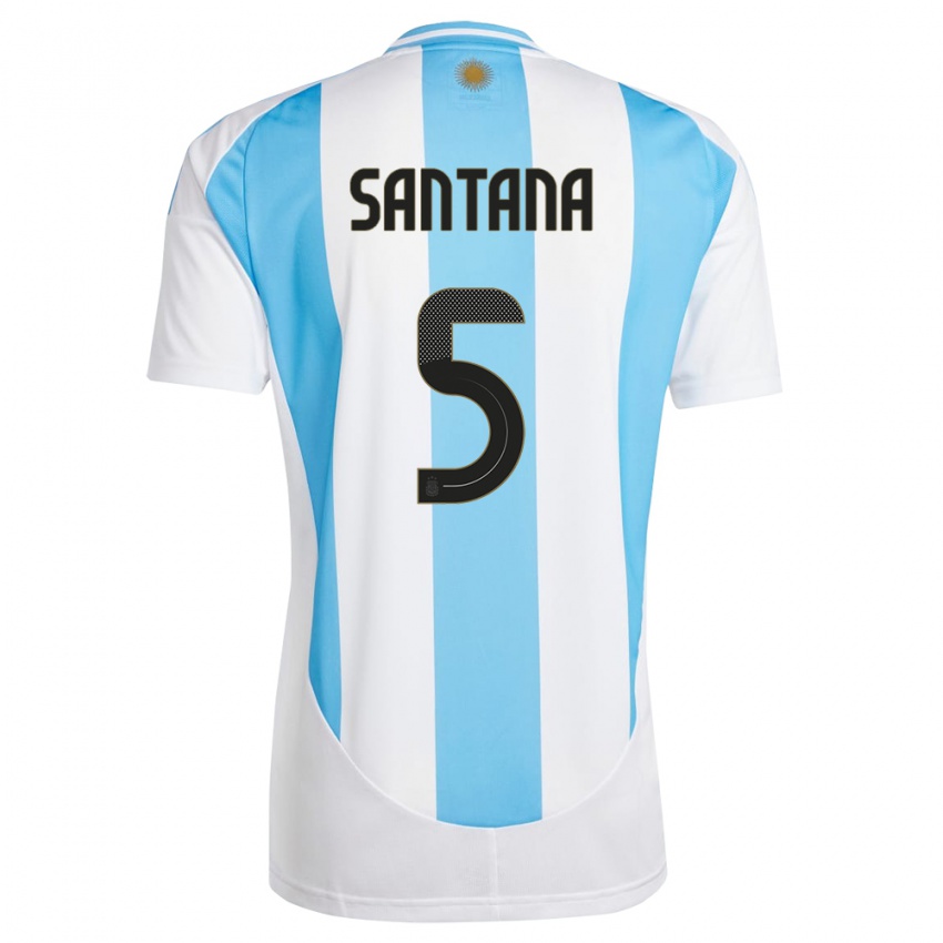 Heren Argentinië Vanesa Santana #5 Wit Blauw Thuisshirt Thuistenue 24-26 T-Shirt België