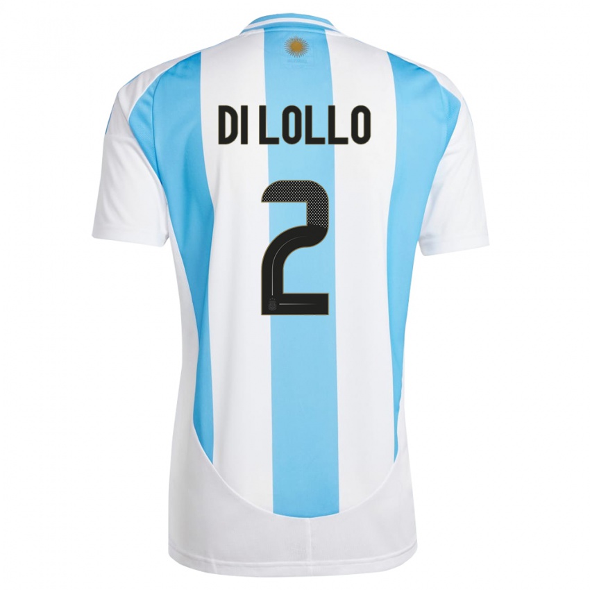 Heren Argentinië Lautaro Di Lollo #2 Wit Blauw Thuisshirt Thuistenue 24-26 T-Shirt België