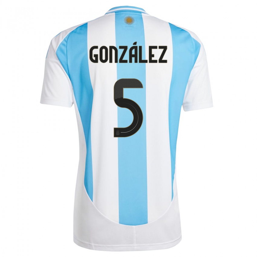 Heren Argentinië Maximiliano Gonzalez #5 Wit Blauw Thuisshirt Thuistenue 24-26 T-Shirt België