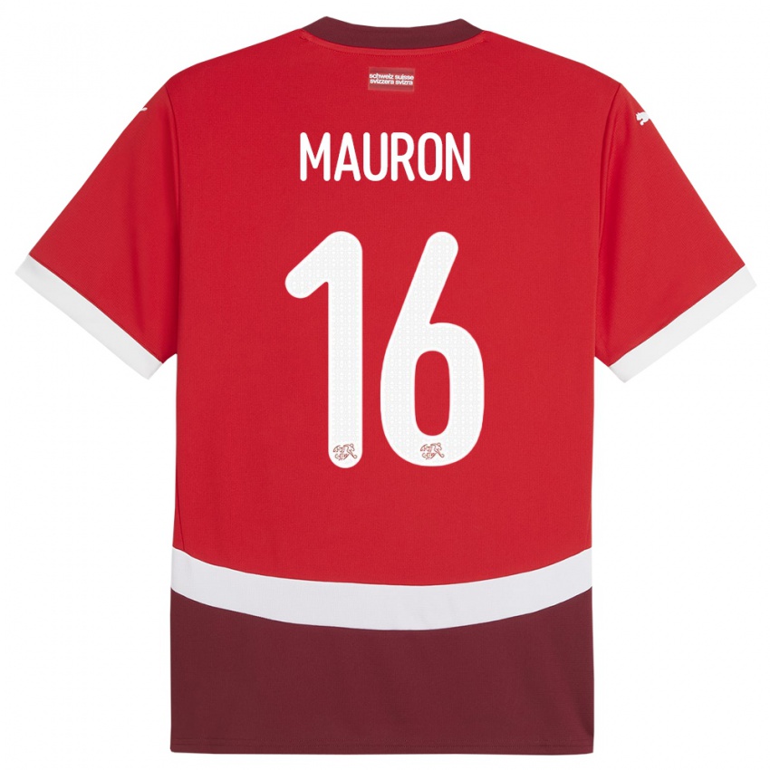 Homme Maillot Suisse Sandrine Mauron #16 Rouge Tenues Domicile 24-26 T-Shirt Belgique