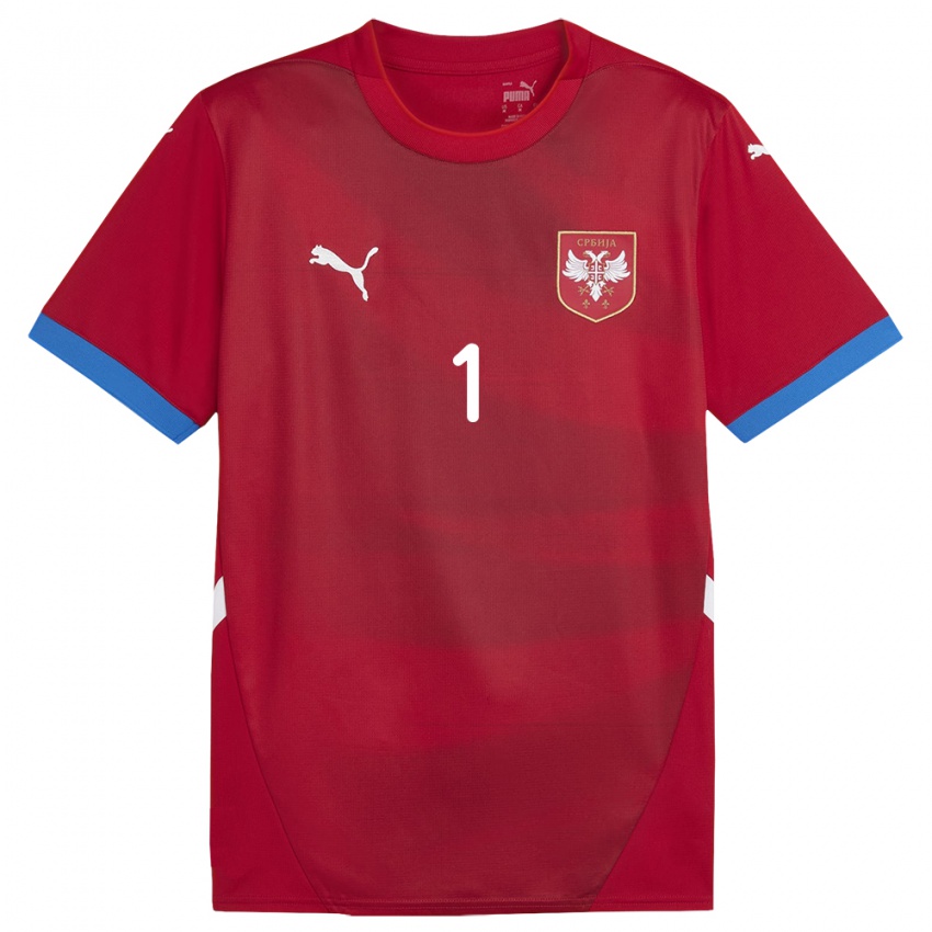 Homme Maillot Serbie Ognjen Lukic #1 Rouge Tenues Domicile 24-26 T-Shirt Belgique