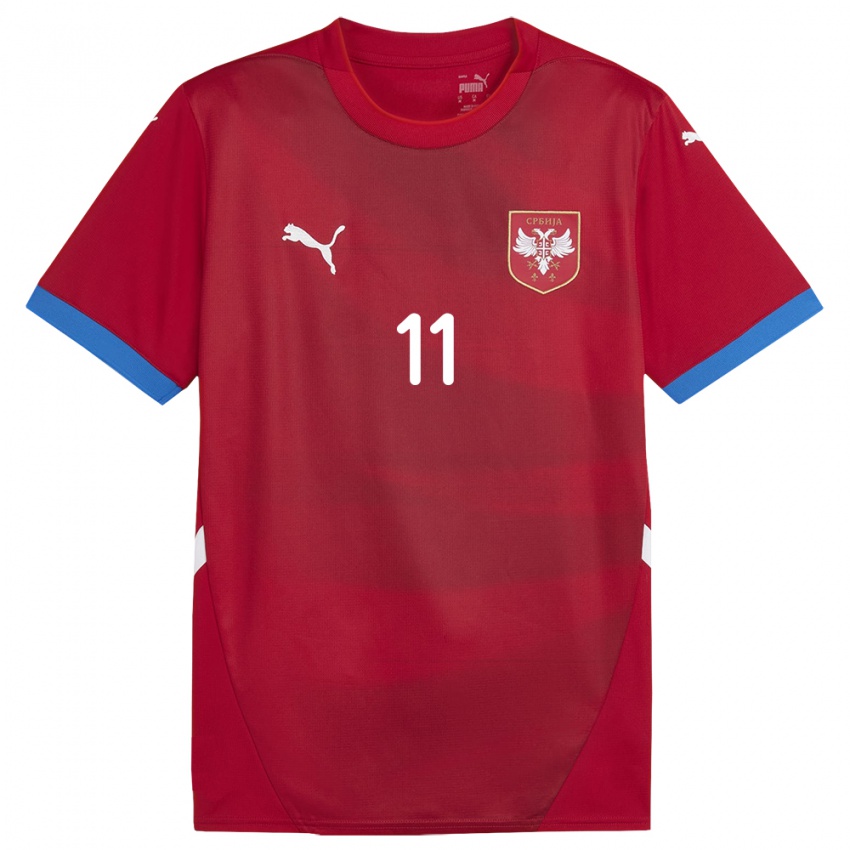 Homme Maillot Serbie Jovan Mijatovic #11 Rouge Tenues Domicile 24-26 T-Shirt Belgique