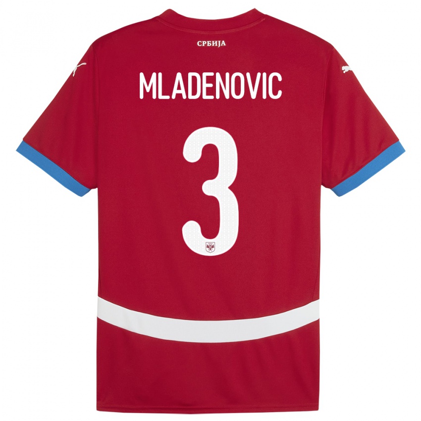 Homme Maillot Serbie Filip Mladenovic #3 Rouge Tenues Domicile 24-26 T-Shirt Belgique