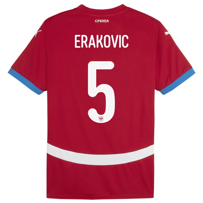 Homme Maillot Serbie Strahinja Erakovic #5 Rouge Tenues Domicile 24-26 T-Shirt Belgique