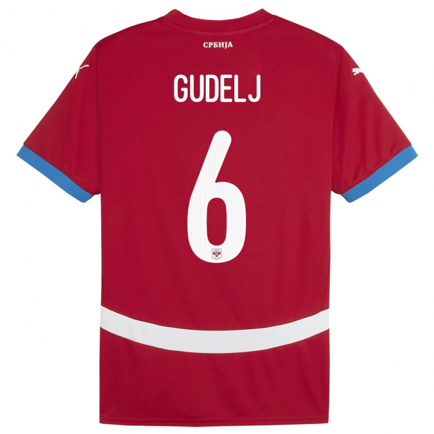 Homme Maillot Serbie Nemanja Gudelj #6 Rouge Tenues Domicile 24-26 T-Shirt Belgique