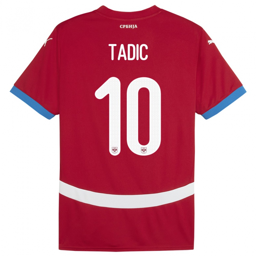 Homme Maillot Serbie Dusan Tadic #10 Rouge Tenues Domicile 24-26 T-Shirt Belgique