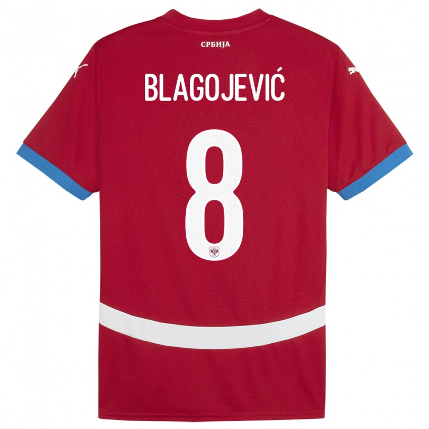 Homme Maillot Serbie Dina Blagojevic #8 Rouge Tenues Domicile 24-26 T-Shirt Belgique