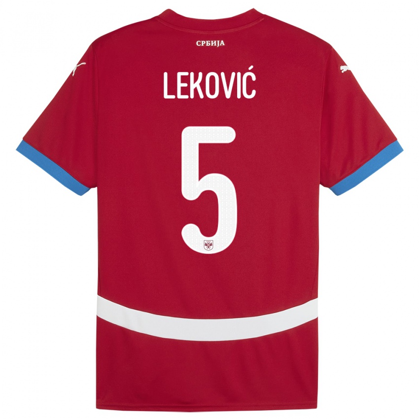 Homme Maillot Serbie Stefan Lekovic #5 Rouge Tenues Domicile 24-26 T-Shirt Belgique