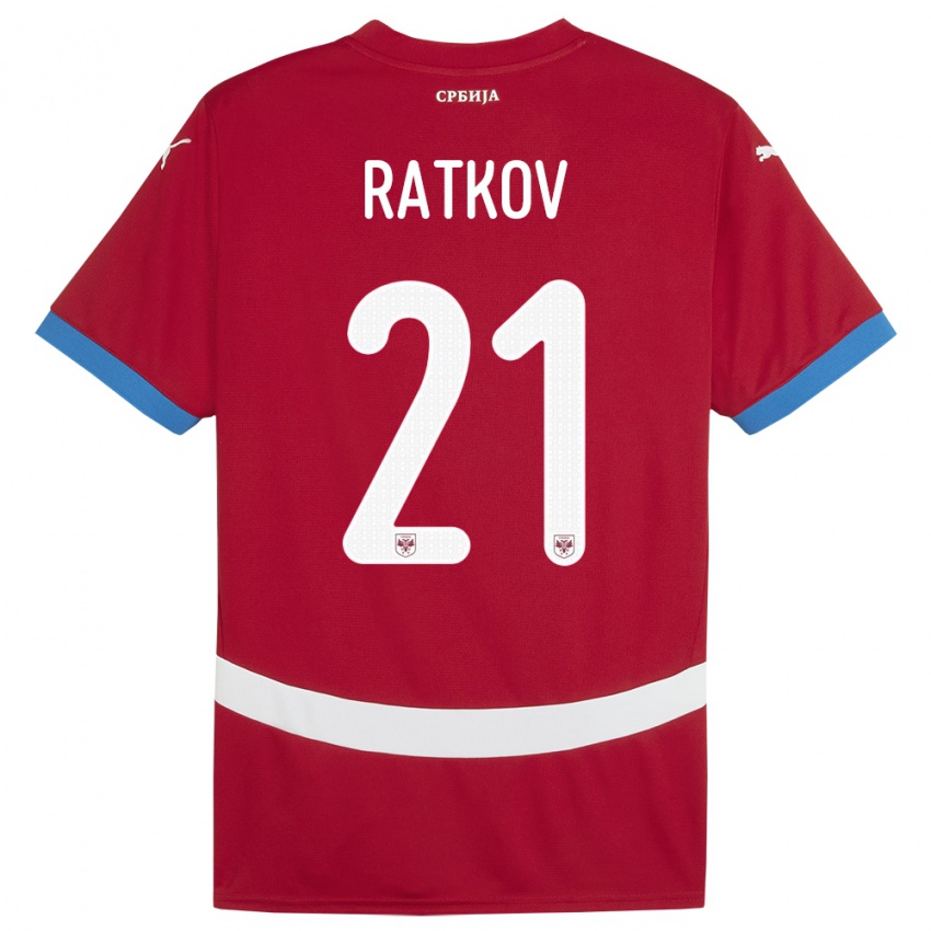 Homme Maillot Serbie Petar Ratkov #21 Rouge Tenues Domicile 24-26 T-Shirt Belgique