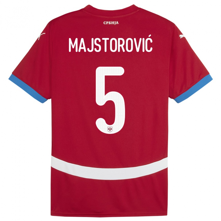 Homme Maillot Serbie Milan Majstorovic #5 Rouge Tenues Domicile 24-26 T-Shirt Belgique
