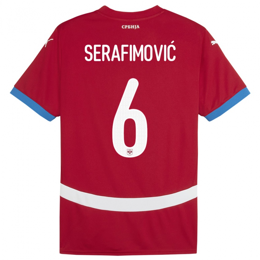 Heren Servië Vojin Serafimovic #6 Rood Thuisshirt Thuistenue 24-26 T-Shirt België