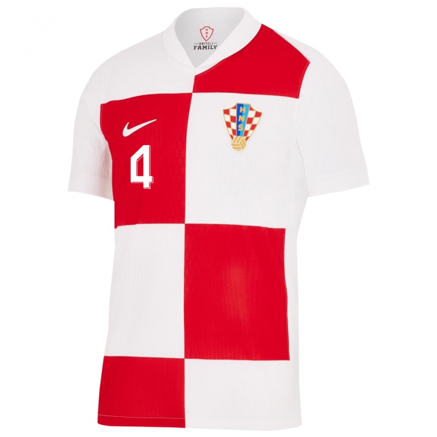 Homme Maillot Croatie Fabijan Krivak #4 Blanc Rouge Tenues Domicile 24-26 T-Shirt Belgique