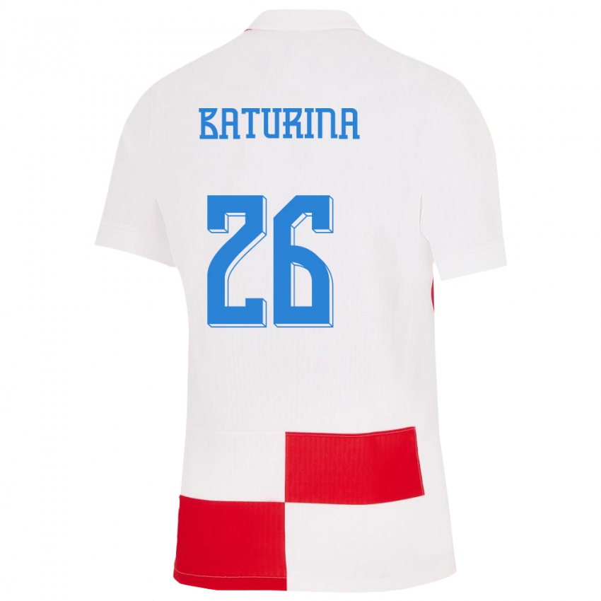 Homme Maillot Croatie Martin Baturina #26 Blanc Rouge Tenues Domicile 24-26 T-Shirt Belgique