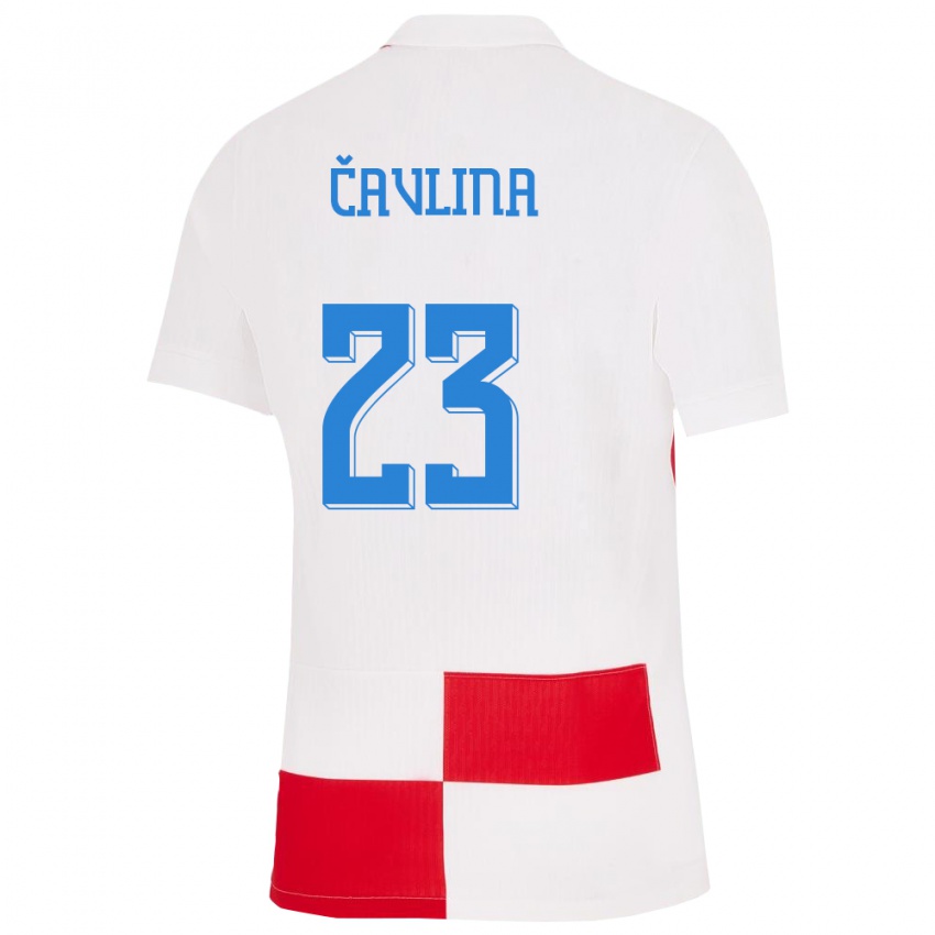 Homme Maillot Croatie Nikola Cavlina #23 Blanc Rouge Tenues Domicile 24-26 T-Shirt Belgique