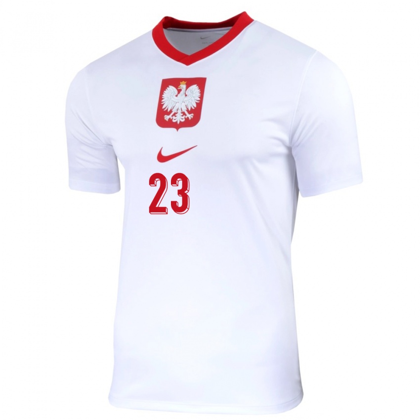 Homme Maillot Pologne Adriana Achcinska #23 Blanc Tenues Domicile 24-26 T-Shirt Belgique