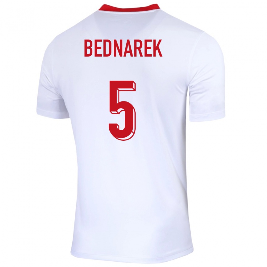 Homme Maillot Pologne Jan Bednarek #5 Blanc Tenues Domicile 24-26 T-Shirt Belgique
