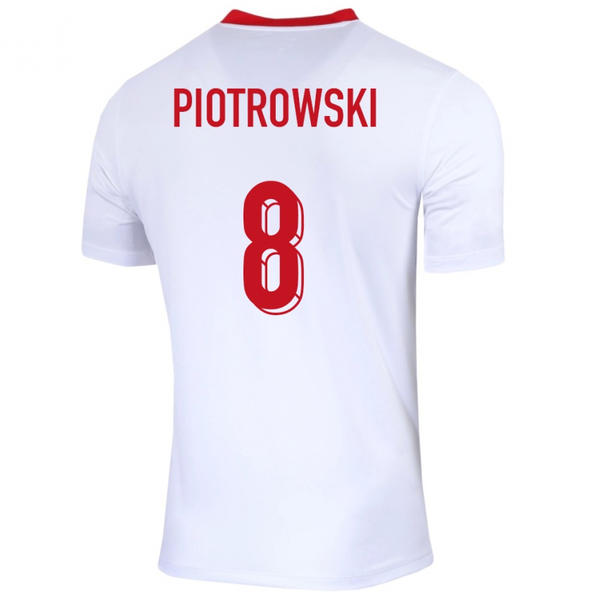 Homme Maillot Pologne Jakub Piotrowski #8 Blanc Tenues Domicile 24-26 T-Shirt Belgique