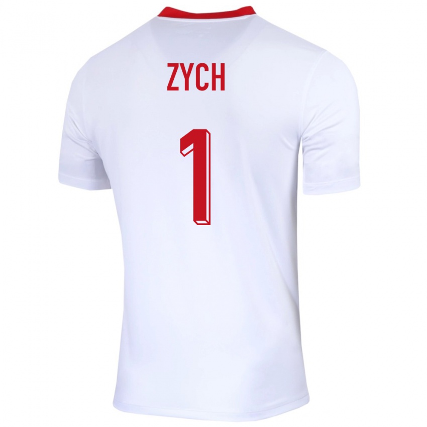 Homme Maillot Pologne Oliwier Zych #1 Blanc Tenues Domicile 24-26 T-Shirt Belgique
