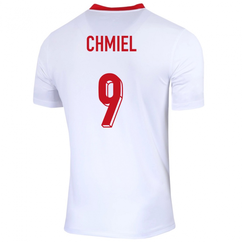 Homme Maillot Pologne George Chmiel #9 Blanc Tenues Domicile 24-26 T-Shirt Belgique