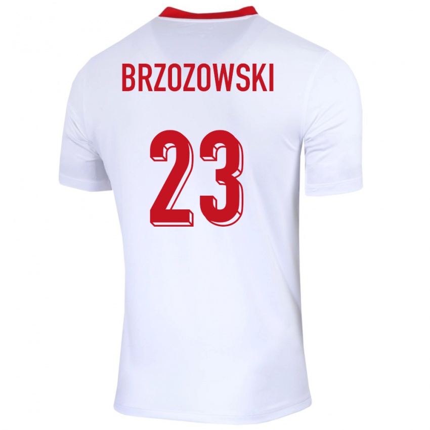 Homme Maillot Pologne Milosz Brzozowski #23 Blanc Tenues Domicile 24-26 T-Shirt Belgique
