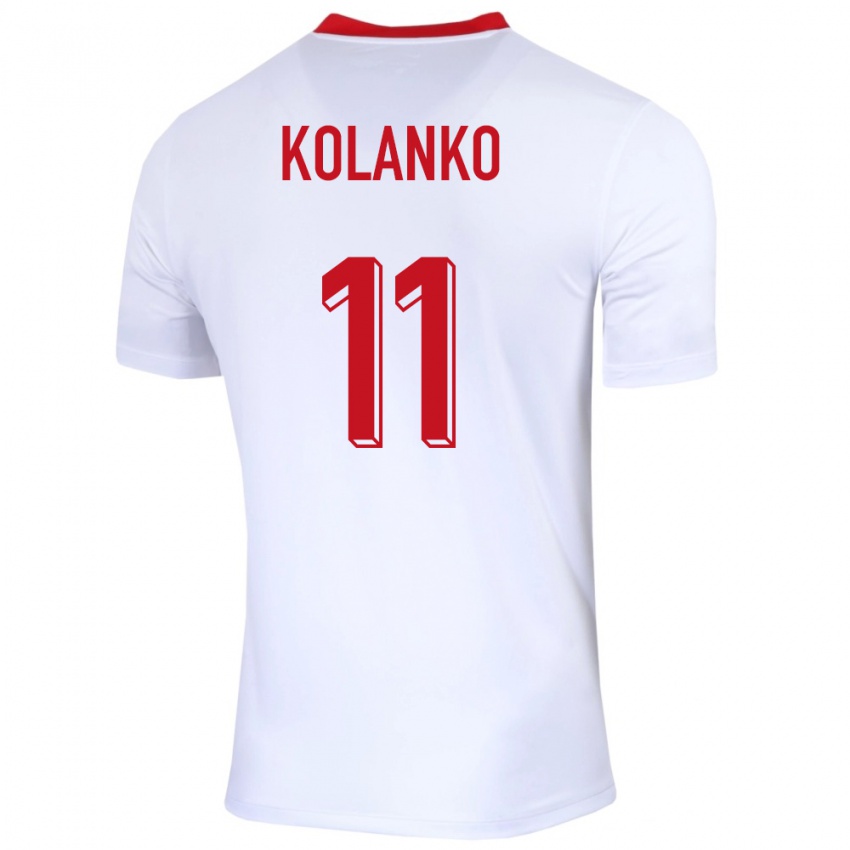 Homme Maillot Pologne Krzysztof Kolanko #11 Blanc Tenues Domicile 24-26 T-Shirt Belgique