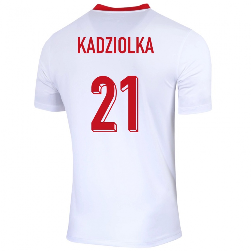 Homme Maillot Pologne Szymon Kadziolka #21 Blanc Tenues Domicile 24-26 T-Shirt Belgique