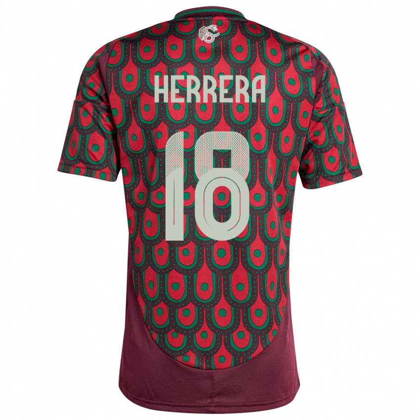 Heren Mexico Ozziel Herrera #18 Kastanjebruin Thuisshirt Thuistenue 24-26 T-Shirt België