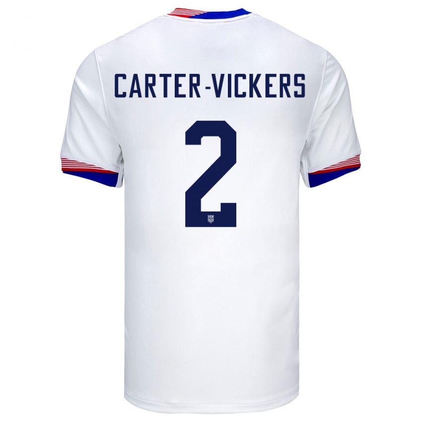 Homme Maillot États-Unis Cameron Carter-Vickers #2 Blanc Tenues Domicile 24-26 T-Shirt Belgique