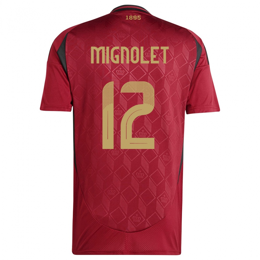 Herren Belgien Simon Mignolet #12 Burgund Heimtrikot Trikot 24-26 T-Shirt Belgien