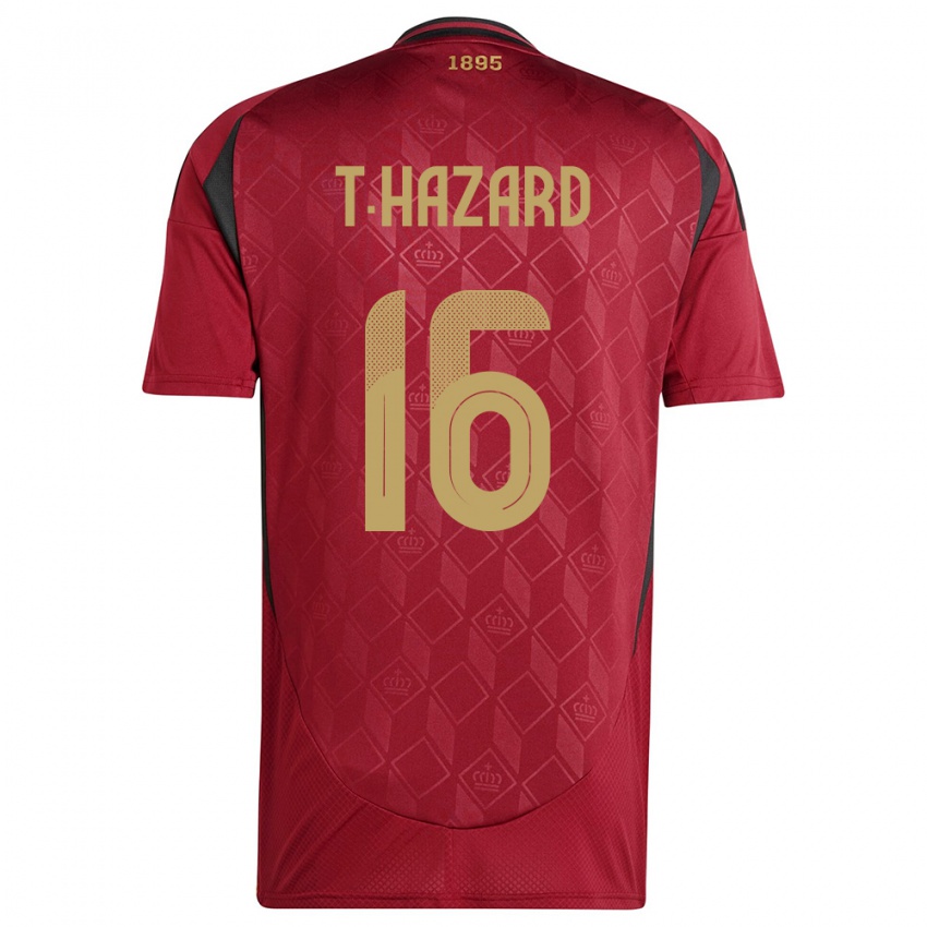Herren Belgien Thorgan Hazard #16 Burgund Heimtrikot Trikot 24-26 T-Shirt Belgien