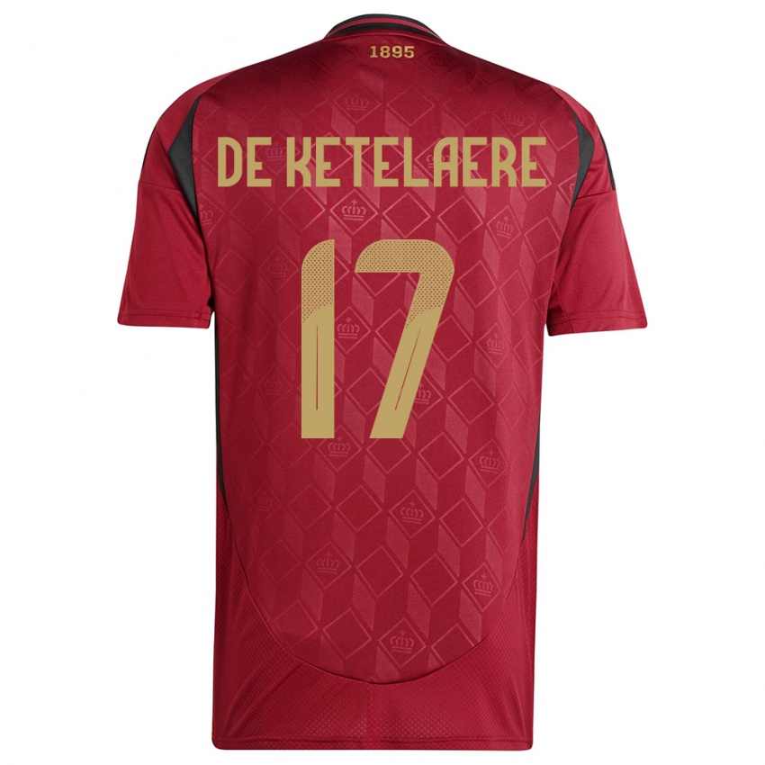 Heren België Charles De Ketelaere #17 Bourgondië Thuisshirt Thuistenue 24-26 T-Shirt België