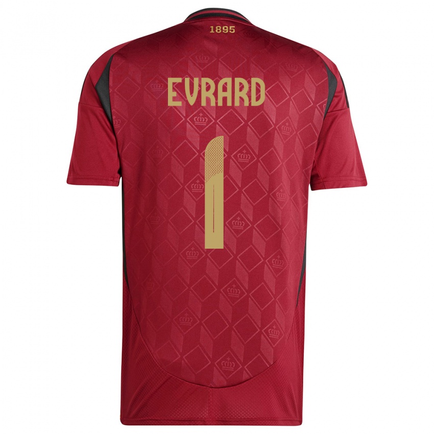 Herren Belgien Nicky Evrard #1 Burgund Heimtrikot Trikot 24-26 T-Shirt Belgien