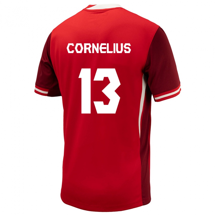 Homme Maillot Canada Derek Cornelius #13 Rouge Tenues Domicile 24-26 T-Shirt Belgique