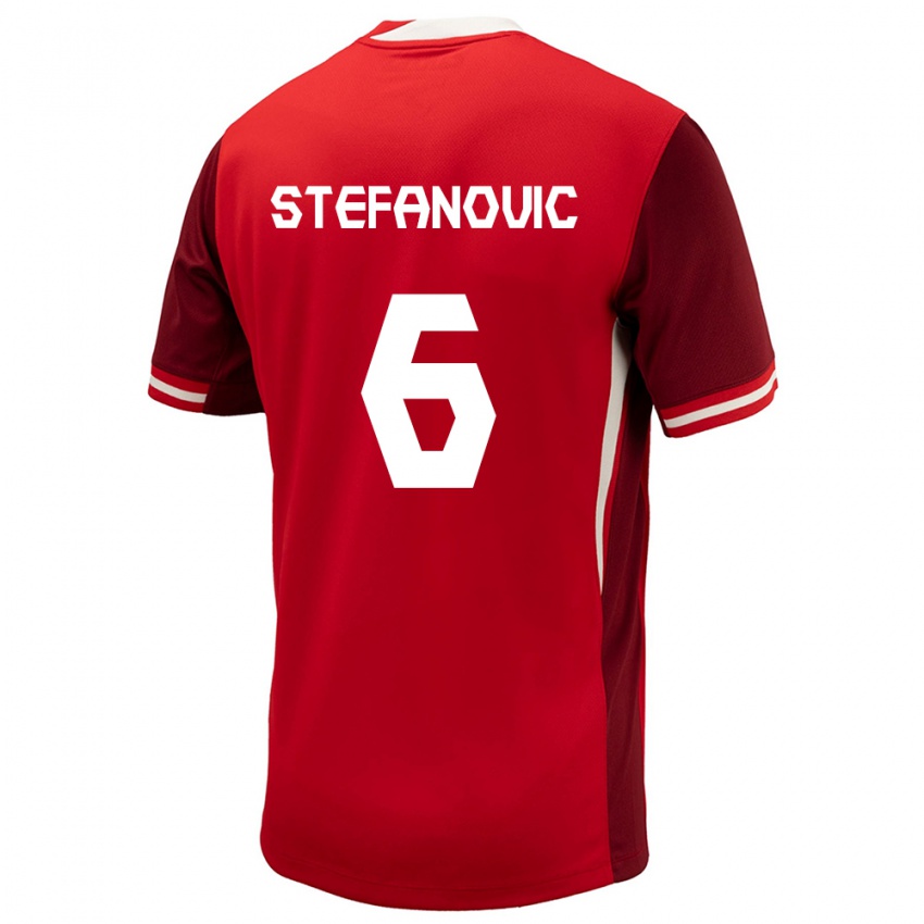 Homme Maillot Canada Lazar Stefanovic #6 Rouge Tenues Domicile 24-26 T-Shirt Belgique