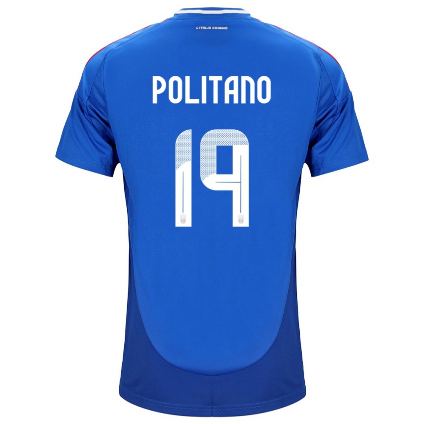 Homme Maillot Italie Matteo Politano #19 Bleu Tenues Domicile 24-26 T-Shirt Belgique