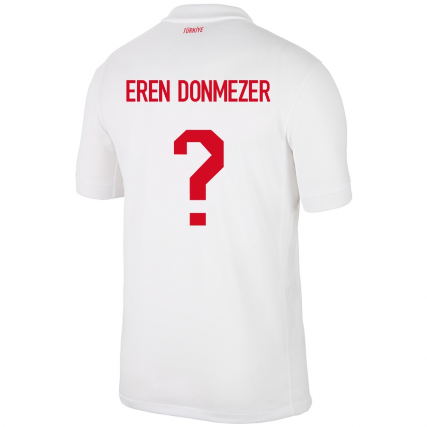 Homme Maillot Turquie Deniz Eren Dönmezer #0 Blanc Tenues Domicile 24-26 T-Shirt Belgique