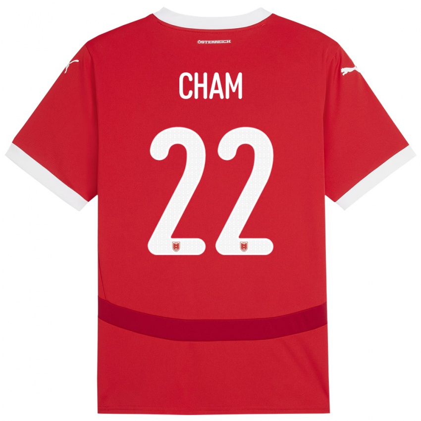 Homme Maillot Autriche Muhammed Cham #22 Rouge Tenues Domicile 24-26 T-Shirt Belgique