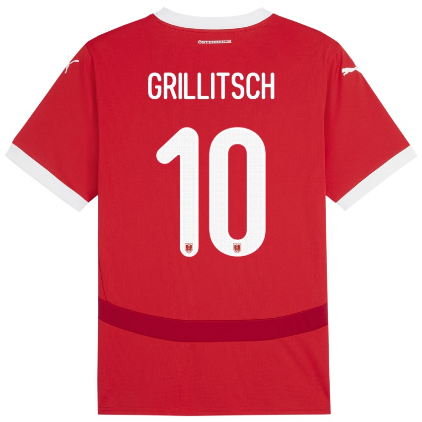 Herren Österreich Florian Grillitsch #10 Rot Heimtrikot Trikot 24-26 T-Shirt Belgien