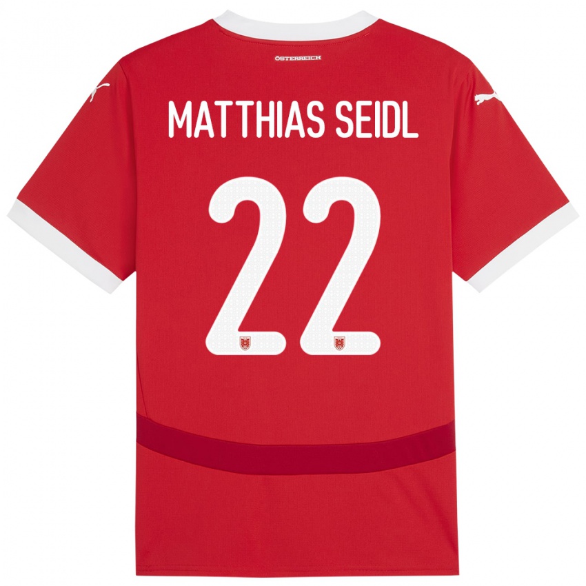 Heren Oostenrijk Matthias Seidl #22 Rood Thuisshirt Thuistenue 24-26 T-Shirt België